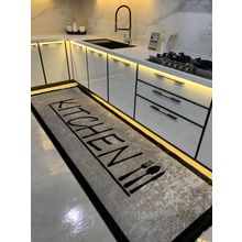 Brillant 100x150 cm Gri Baiter Model Lateks Deri Taban Saçaklı Mutfak Halısı