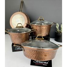 Brioni Copper 7 Parça Bakır Tencere Seti