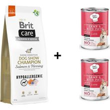 Brit Care 12 kg Hypo-Allergenic Dog Show Champion Somon ve Ringa Balıklı Yetişkin Köpek Maması + 2x400 gr Chefs Choice Kuzulu Pirinçli Ezme Yetişkin Köpek Konseve Maması