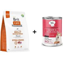 Brit Care 3 kg Hypoallergenic Medium Orta Irk Kuzulu Köpek Maması + 400 gr Chefs Choice Kuzulu Pirinçli Ezme Yetişkin Köpek Konseve Maması