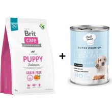Brit Care Tahılsız Somonlu 3 kg Yavru Köpek Maması +Chefs Choice Kuzu Etli Tahılsız 400 gr Yavru Köpek Yaş Maması