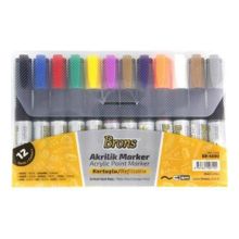 Brons 5795623 12 Renk Extra Fine İnce Uçlu Akrilik Marker Kalem Seti