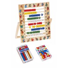Brons Ahşap Abaküs Desenli 24x21 cm 1 Paket Sayı Fasulyesi ve Çubuğu Seti