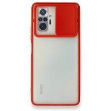 BSSM Palm Buzlu Kamera Sürgülü Silikon - Kırmızı Xiaomi Redmi Note 10 Pro Kılıf