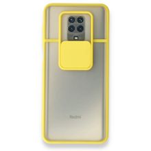 BSSM Palm Buzlu Kamera Sürgülü Silikon - Sarı Xiaomi Redmi Note 9 Pro Kılıf