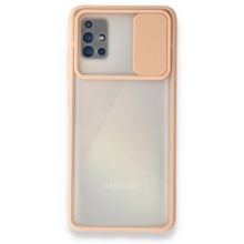 BSSM Pembe Samsung Galaxy A71 Palm Buzlu Kamera Sürgülü Silikon Kılıf