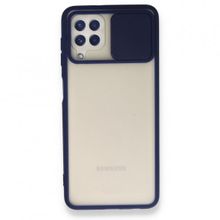 BSSM Samsung Galaxy A22 Palm Buzlu Kamera Sürgülü Silikon Lacivert Kılıf