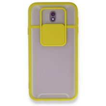 BSSM Samsung Galaxy J7 Pro J730 Palm Buzlu Kamera Sürgülü Silikon Sarı Kılıf