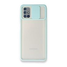 BSSM Samsung Galaxy M51 Palm Buzlu Kamera Sürgülü Silikon Turkuaz Kılıf