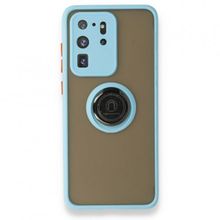 BSSM Samsung Galaxy S20 Ultra Montreal Yüzüklü Silikon Kapak Buz Mavi Kılıf