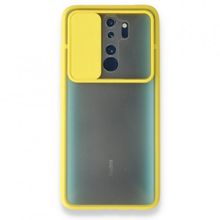 BSSM Xiaomi Redmi Note 8 Pro Palm Buzlu Kamera Sürgülü Silikon Sarı Kılıf