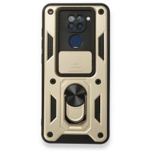 BSSM Xiaomi Redmi Note 9 Pars Lens Yüzüklü Silikon Gold Kılıf