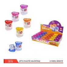 Bu-Bu Şeffaf Üçgen Çiftli Hazneli 4 Renk Kalemtıraş