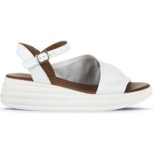 Bueno Shoes 01WA2402 Beyaz Deri Kadın Dolgu Topuklu Sandalet