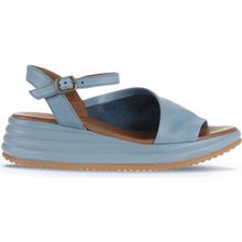 Bueno Shoes 01WA2402 Mavi Deri Kadın Dolgu Topuklu Sandalet