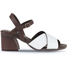 Bueno Shoes 01WA3500 Beyaz Kahve Deri Kadın Topuklu Sandalet