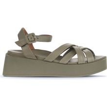 Bueno Shoes 01WA4301 Haki Deri Kadın Dolgu Topuklu Sandalet