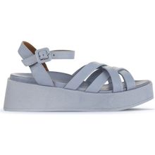 Bueno Shoes 01WA4301 Mavi Deri Kadın Dolgu Topuklu Sandalet