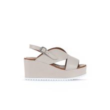 Bueno Shoes 01WA5600 Gri Deri Kadın Dolgu Topuklu Sandalet
