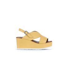 Bueno Shoes 01WA5600 Sarı Deri Kadın Dolgu Topuklu Sandalet