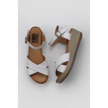 Bueno Shoes 01WL3303 Beyaz Deri Kadın Dolgu Topuklu Sandalet