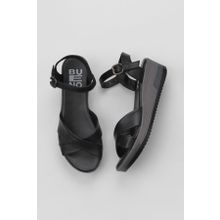 Bueno Shoes 01WL3303 Siyah Deri Kadın Dolgu Topuklu Sandalet