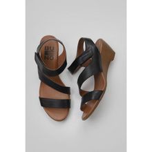 Bueno Shoes 01WN3720 Siyah Deri Kadın Dolgu Topuklu Sandalet