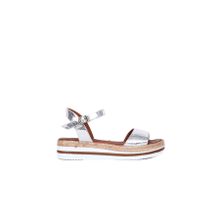 Bueno Shoes 01WQ1612 Gümüş Deri Kadın Dolgu Topuklu Sandalet
