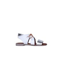 Bueno Shoes 01WQ2000 Gümüş Beyaz Deri Kadın Düz Sandalet