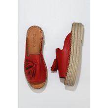 Bueno Shoes 01WQ3511 Kırmızı Deri Kadın Dolgu Topuklu Espadril Terlik