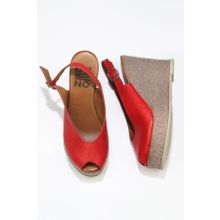 Bueno Shoes 01WQ5802 Kırmızı Deri Kadın Dolgu Topuklu Sandalet
