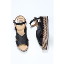 Bueno Shoes 01WQ5901 Siyah Deri Dolgu Topuklu Kadın Sandalet