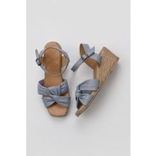 Bueno Shoes 01WS10307 Mavi Deri Kadın Dolgu Topuklu Espadril Sandalet