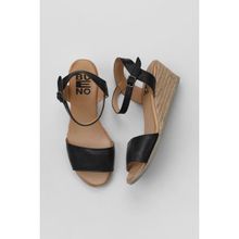 Bueno Shoes 01WS11101 Siyah Deri Dolgu Topuklu Espadril Kadın Sandalet