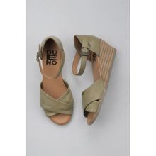 Bueno Shoes 01WS11102 Haki Deri Kadın Dolgu Topuklu Espadril Sandalet