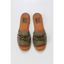 Bueno Shoes 01WS1821 Yeşil Deri Kadın Espadril Terlik