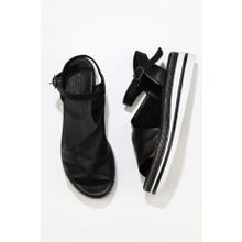 Bueno Shoes 01WS4203 Siyah Deri Kadın Dolgu Topuklu Sandalet