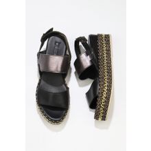 Bueno Shoes 01WS5200 Siyah Kurşun Deri Kadın Dolgu Topuklu Espadril Sandalet