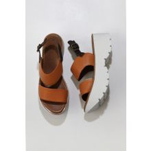 Bueno Shoes 01WU11400 Taba Deri Kadın Dolgu Topuklu Sandalet