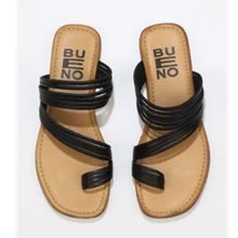 Bueno Shoes 01WU3418 Siyah Deri Kadın Parmak Arası Terlik