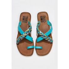 Bueno Shoes 01WU3419 Turkuaz Multi Deri Kadın Parmak Arası Terlik