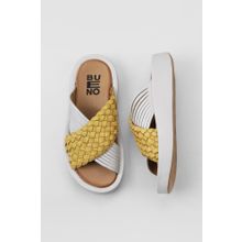Bueno Shoes 01WU4624 Sarı Beyaz Deri Kadın Dolgu Topuklu Terlik