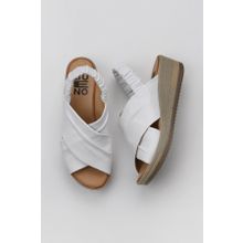 Bueno Shoes 01WU5700 Beyaz Deri Kadın Dolgu Topuklu Sandalet