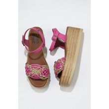 Bueno Shoes 01WU6109 Fuşya Deri Kadın Dolgu Topuklu Sandalet