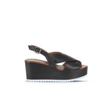 Bueno Shoes 01WU7001 Siyah Deri Kadın Dolgu Topuklu Sandalet
