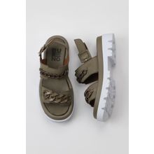 Bueno Shoes 01WU7300 Haki Deri Dolgu Topuklu Kadın Sandalet