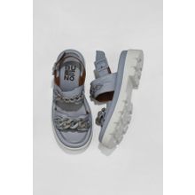 Bueno Shoes 01wu7300 Mavi Deri Dolgu Topuklu Kadın Sandalet