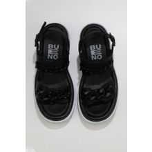 Bueno Shoes 01wu7300 Siyah Deri Kadın Dolgu Topuklu Sandalet