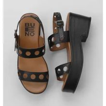 Bueno Shoes 01WU8105 Siyah Kahverengi Deri Kadın Dolgu Topuklu Sandalet