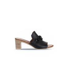 Bueno Shoes 01WU9502 Siyah Kahverengi Bej Deri Kadın Topuklu Terlik
